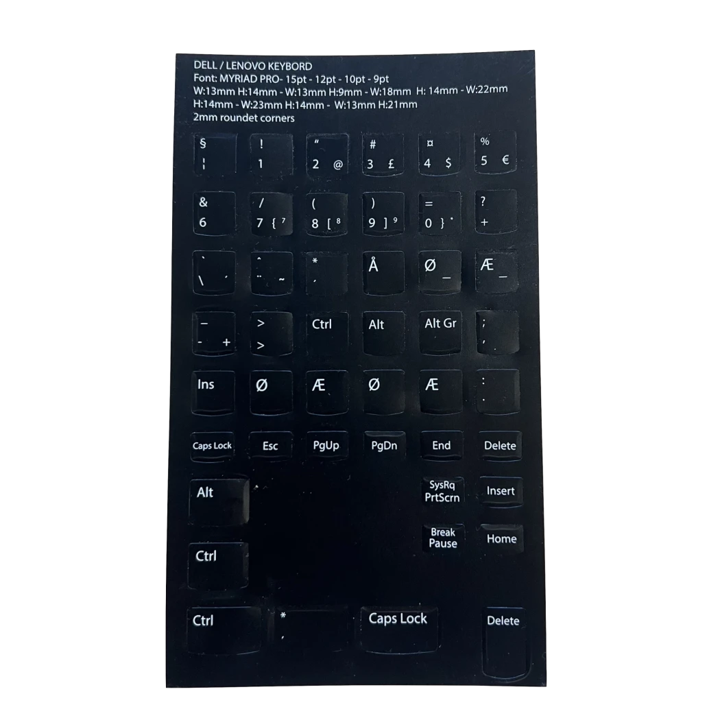 Tastatur Sticker - Dansk Layout - Sort - DELL/Lenovo Keyboard