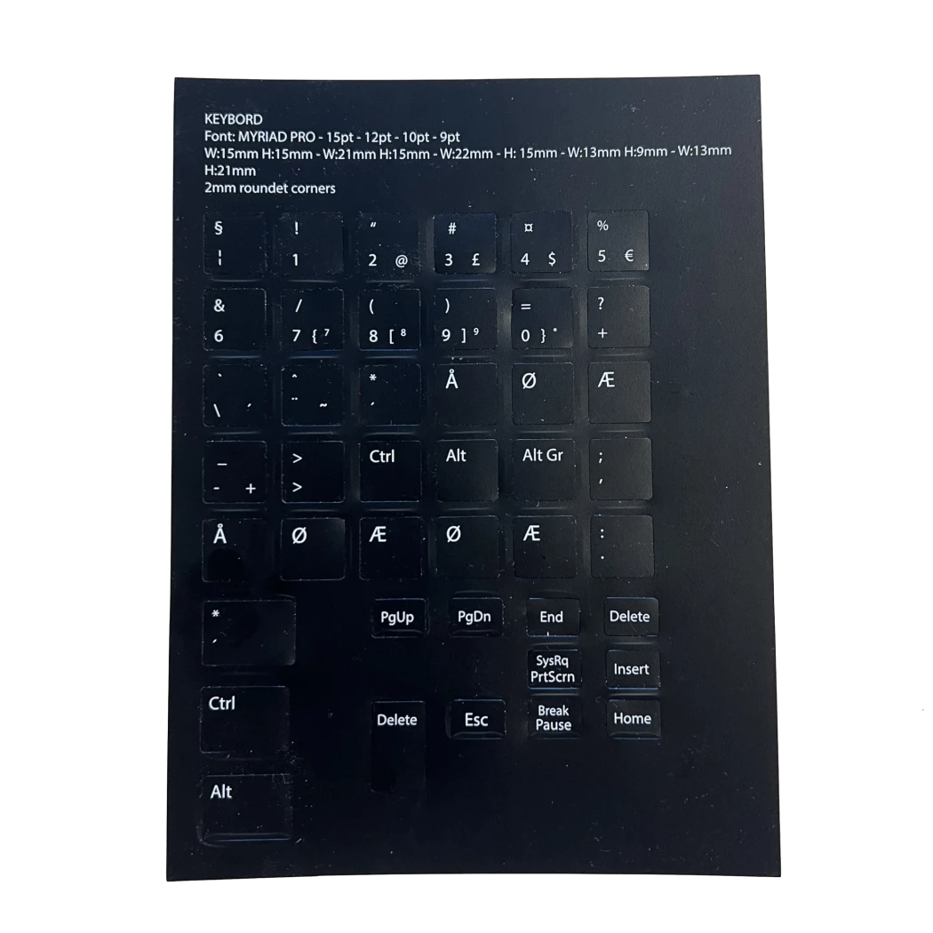Tastatur Sticker - Dansk Layout - Sort med Myriad pro font.