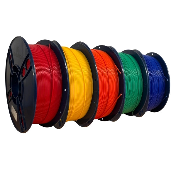 SKILPRO - PLA++ Filament pakke - Rød, gul, orange, grøn og blå - 5 x 1 kg