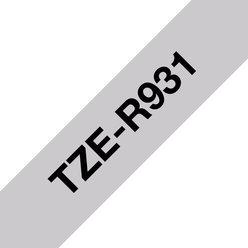 Brother original TZe-R931 satinbånd - Sort på sølv, 12 mm bredt