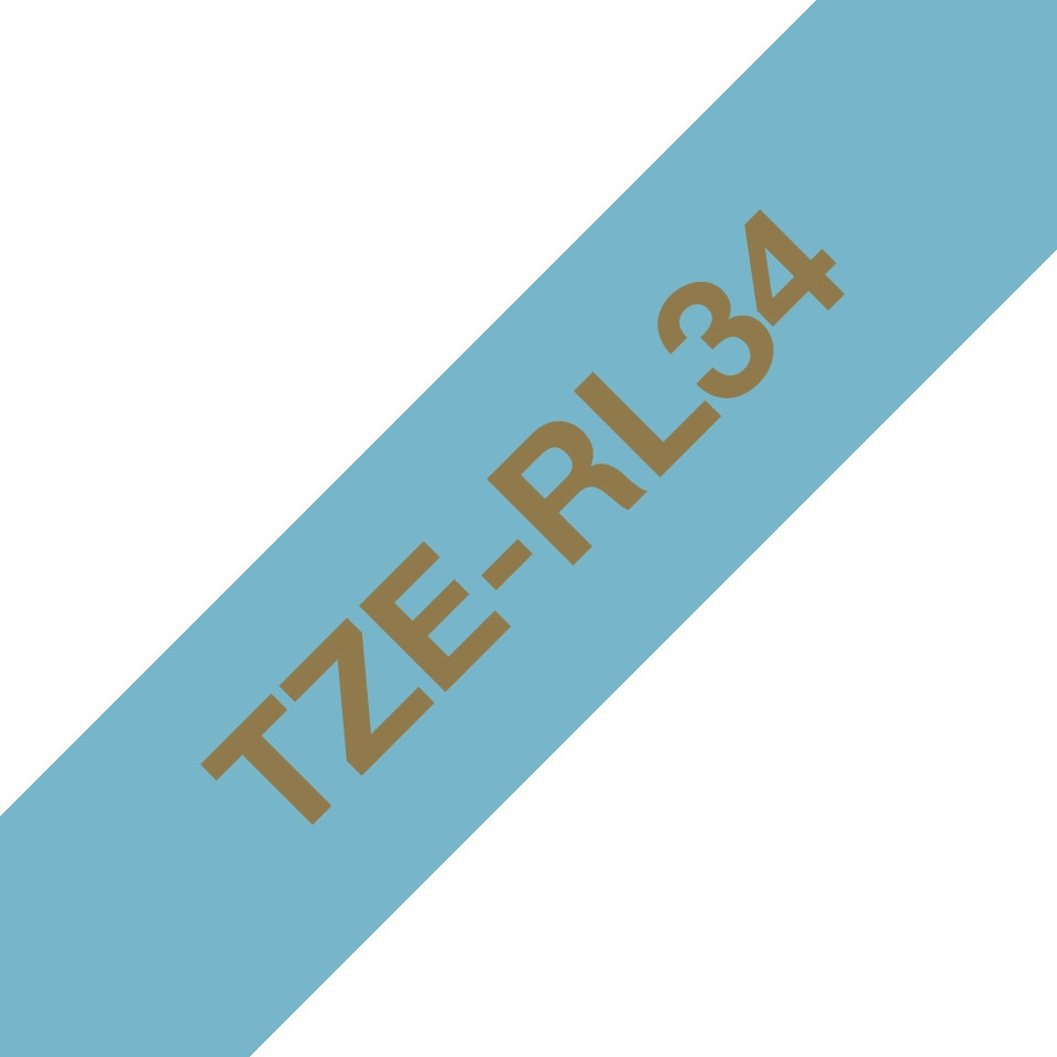 Brother original TZe-RL34 satinbånd – Guld på lyseblå, 12 mm bredt