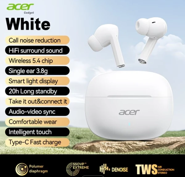 ACER Wireless Earbuds Bluetooth 5.4 - white ACER Wireless Earbuds Bluetooth 5.4 - white
