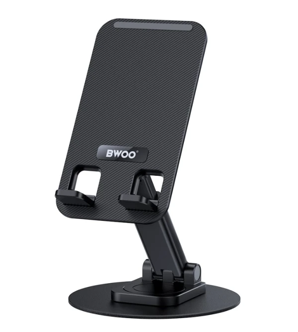 BWOO BO-ZJ132 sort 360 grader roterbar og foldbar mobilholder i aluminium