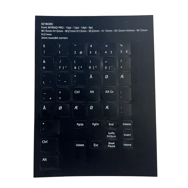 Tastatur Sticker - Dansk Layout - Sort med Myriad pro font.