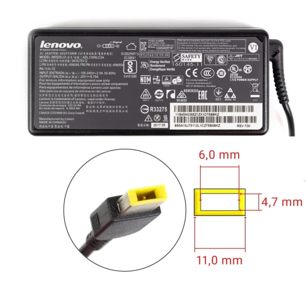 Lenovo 135W 20V 6.75A strømforsyning square pin - Original