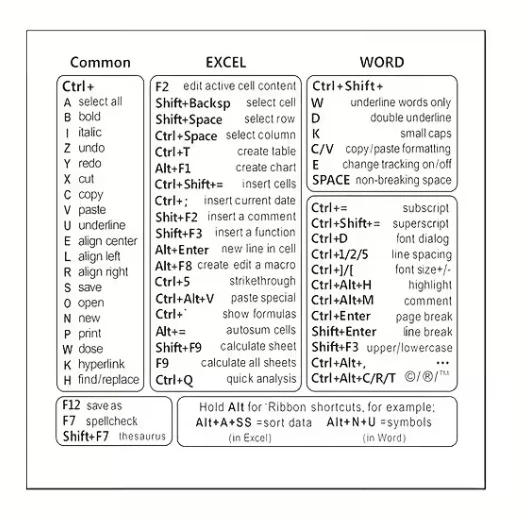 Sticker - Keyboard Shortcut office software - Word Exel Windows - transparent