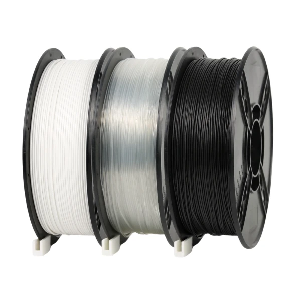SKILPRO - PETG Filament pakke - Transparent, hvid og sort - 3 x 1 kg SKILPRO - PETG Filament pakke - Transparent, hvid og sort - 3 x 1 kg