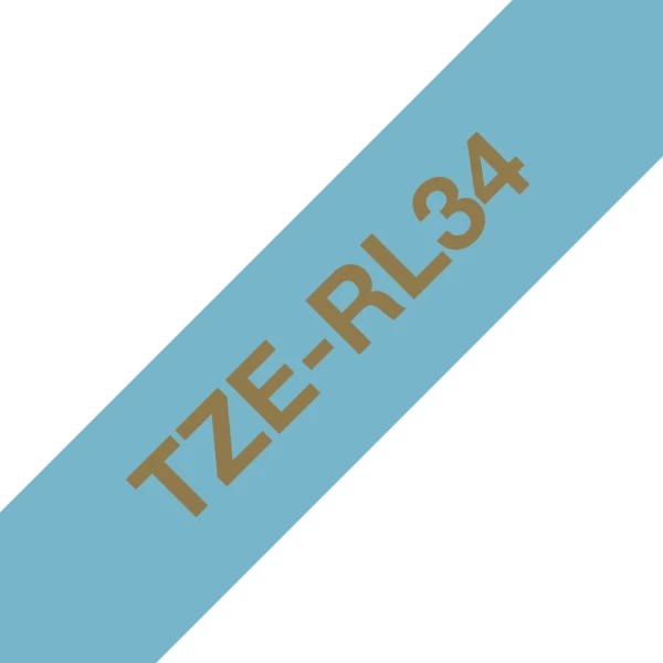 Brother original TZe-RL34 satinb&aring;nd &ndash; Guld p&aring; lysebl&aring;, 12 mm bredt