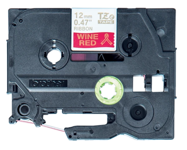 Brother original TZe-RW34 satinb&aring;nd &ndash; guld p&aring; vinr&oslash;d, 12 mm bred